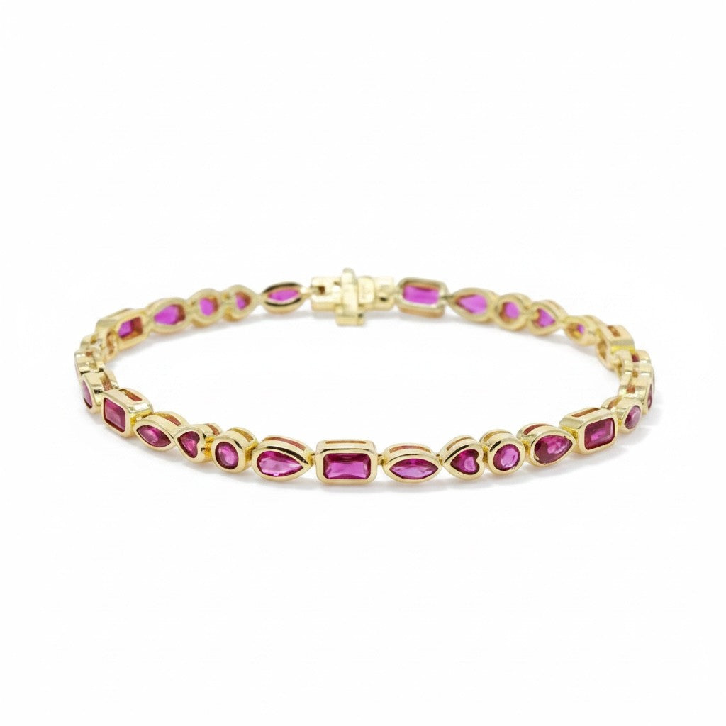 Pulsera Tennis Bezel Circones Rojos – Baño de Oro - Ámbar Joyas