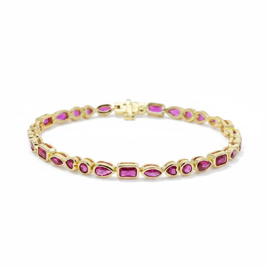 Pulsera Tennis Bezel Circones Rojos – Baño de Oro - Ámbar Joyas