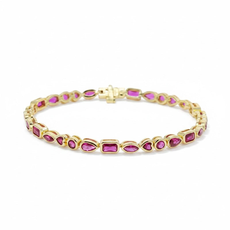 Pulsera Tennis Bezel Circones Rojos – Baño de Oro