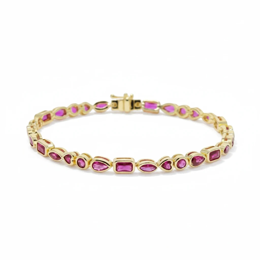 Pulsera Tennis Bezel Circones Rojos – Baño de Oro - Ámbar Joyas (foto 5)