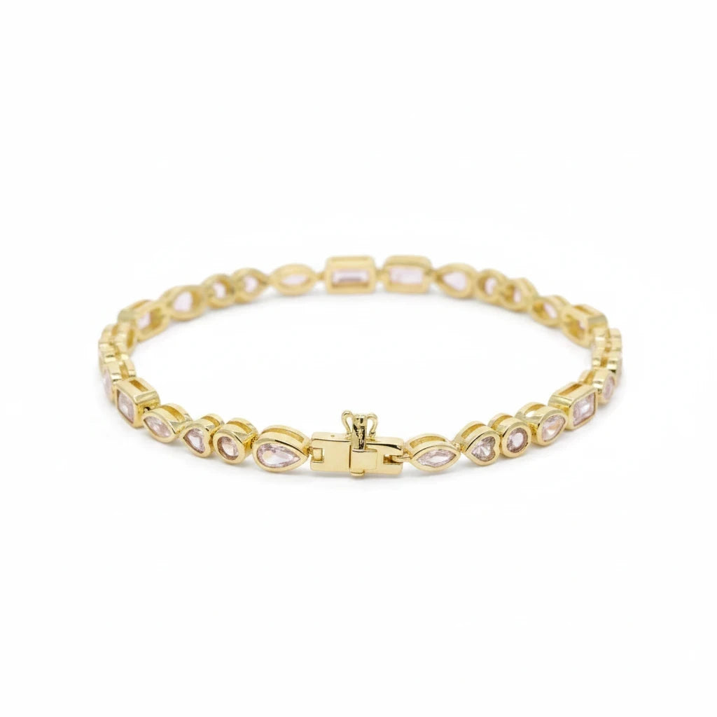 Pulsera Tennis Bezel Circones Blancos – Baño de Oro - Ámbar Joyas (foto 4)