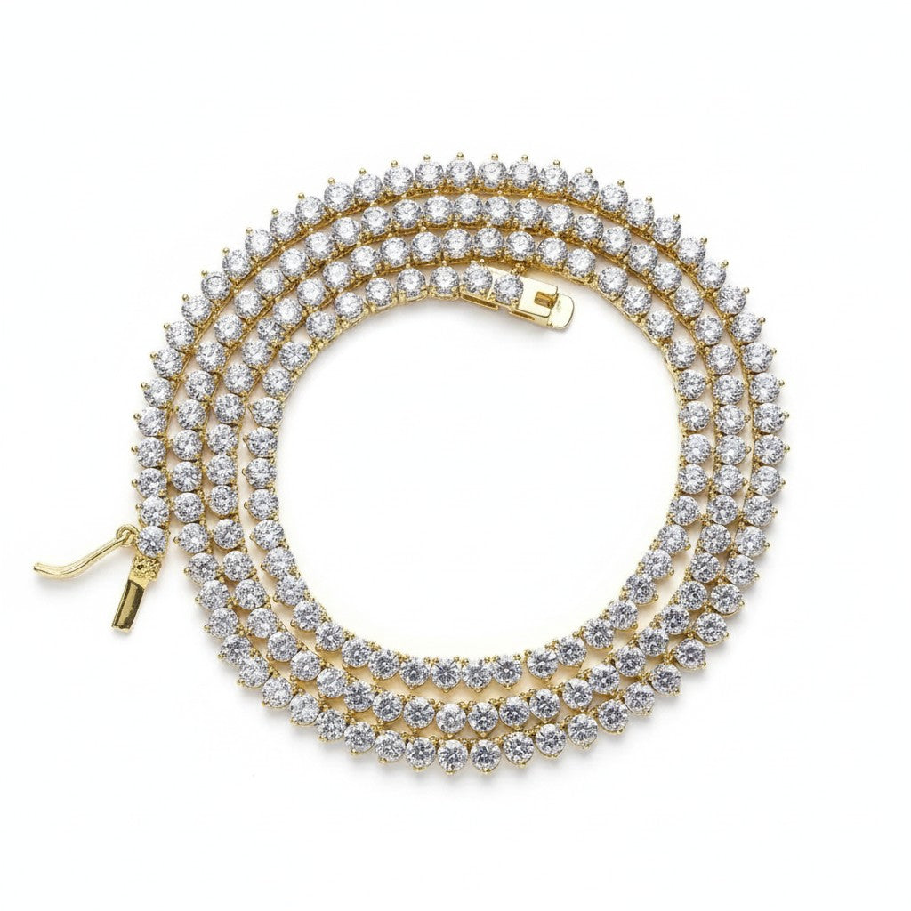 Collar Tennis Montura Tres Uñas Circones 2.5mm – Baño de Oro - Ámbar Joyas (foto 2)