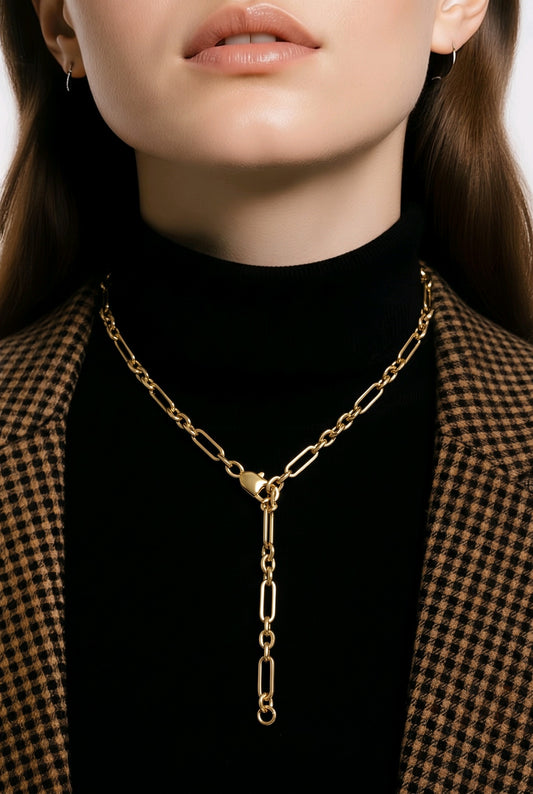Collar Eslabones Alternados – Baño de Oro 18k - Ámbar Joyas (foto 2)