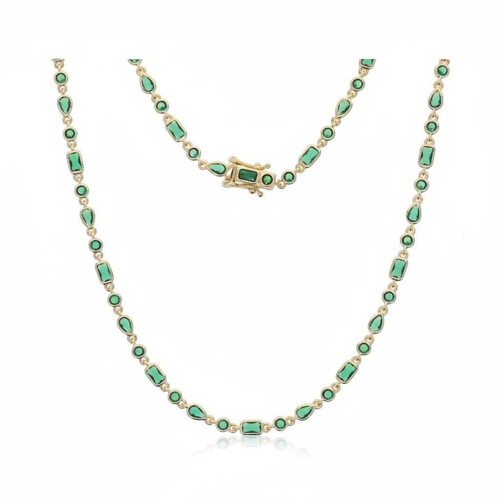Choker Tennis Circones Verde Menta – Baño de Oro - Ámbar Joyas