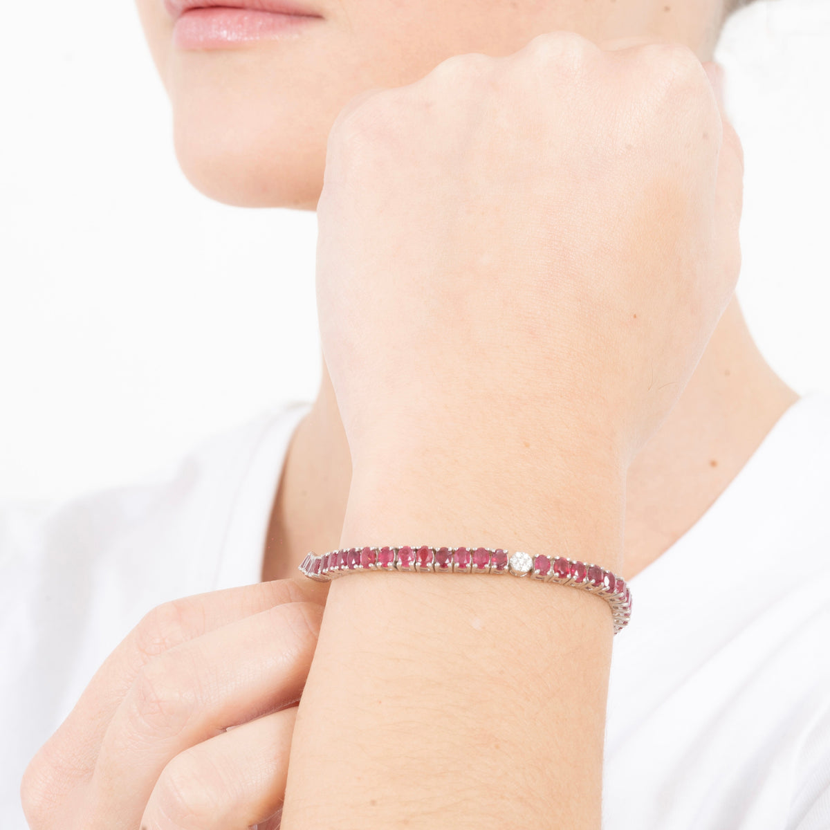 Pulsera Tennis Rubíes Naturales Ovalados Pavé – Plata 925 - Ámbar Joyas (foto 4)
