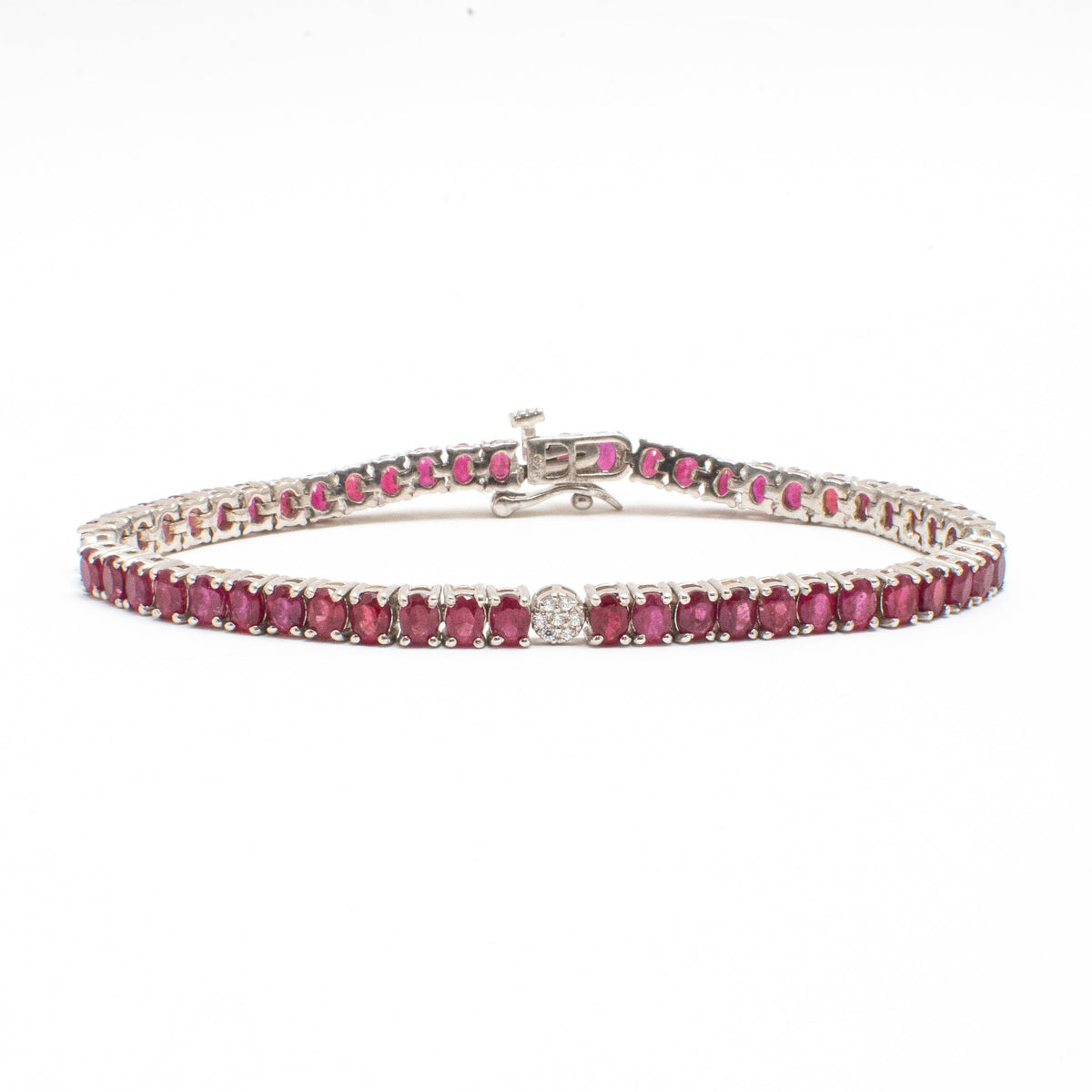 Pulsera Tennis Rubíes Naturales Ovalados Pavé – Plata 925 - Ámbar Joyas