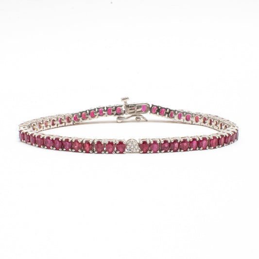 Pulsera Tennis Rubíes Naturales Ovalados Pavé – Plata 925 - Ámbar Joyas