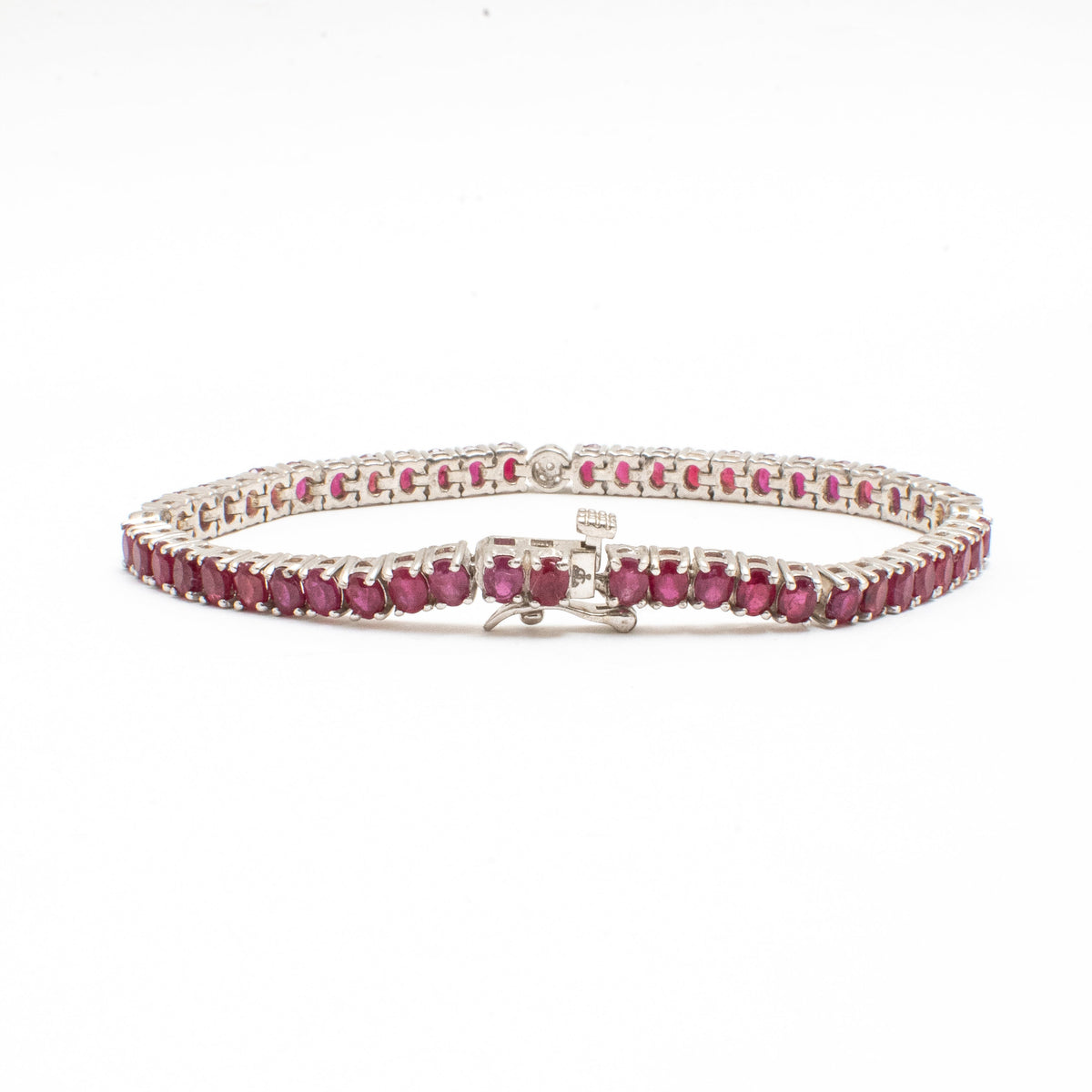 Pulsera Tennis Rubíes Naturales Ovalados Pavé – Plata 925 - Ámbar Joyas (foto 2)