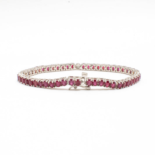 Pulsera Tennis Rubíes Naturales Ovalados Pavé – Plata 925 - Ámbar Joyas (foto 2)