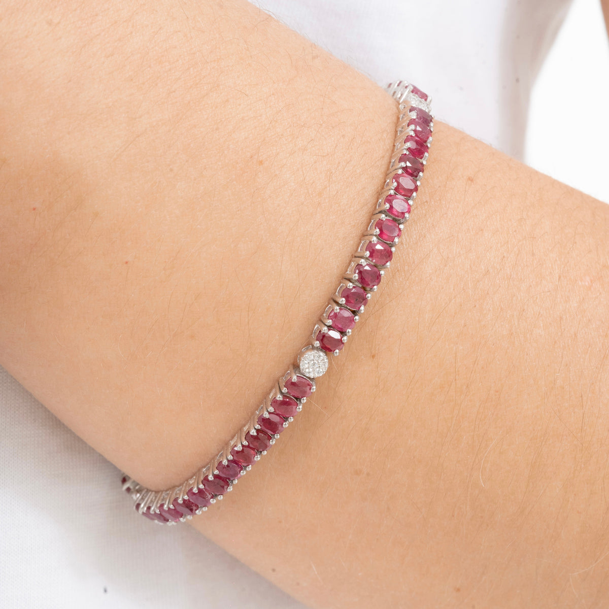 Pulsera Tennis Rubíes Naturales Ovalados Pavé – Plata 925 - Ámbar Joyas (foto 3)