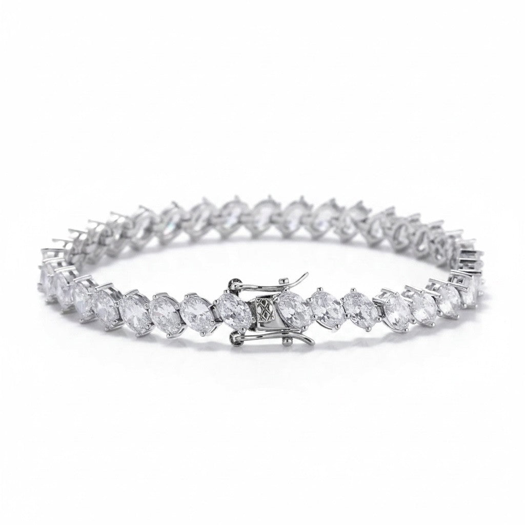 Pulsera Tennis Circones Cadena – Baño Plateado - Ámbar Joyas