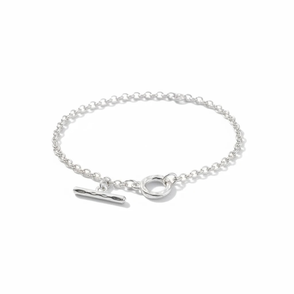 Pulsera Cadena Rolo Fina con Broche Barra – Baño de Plata - Ámbar Joyas (foto 5)