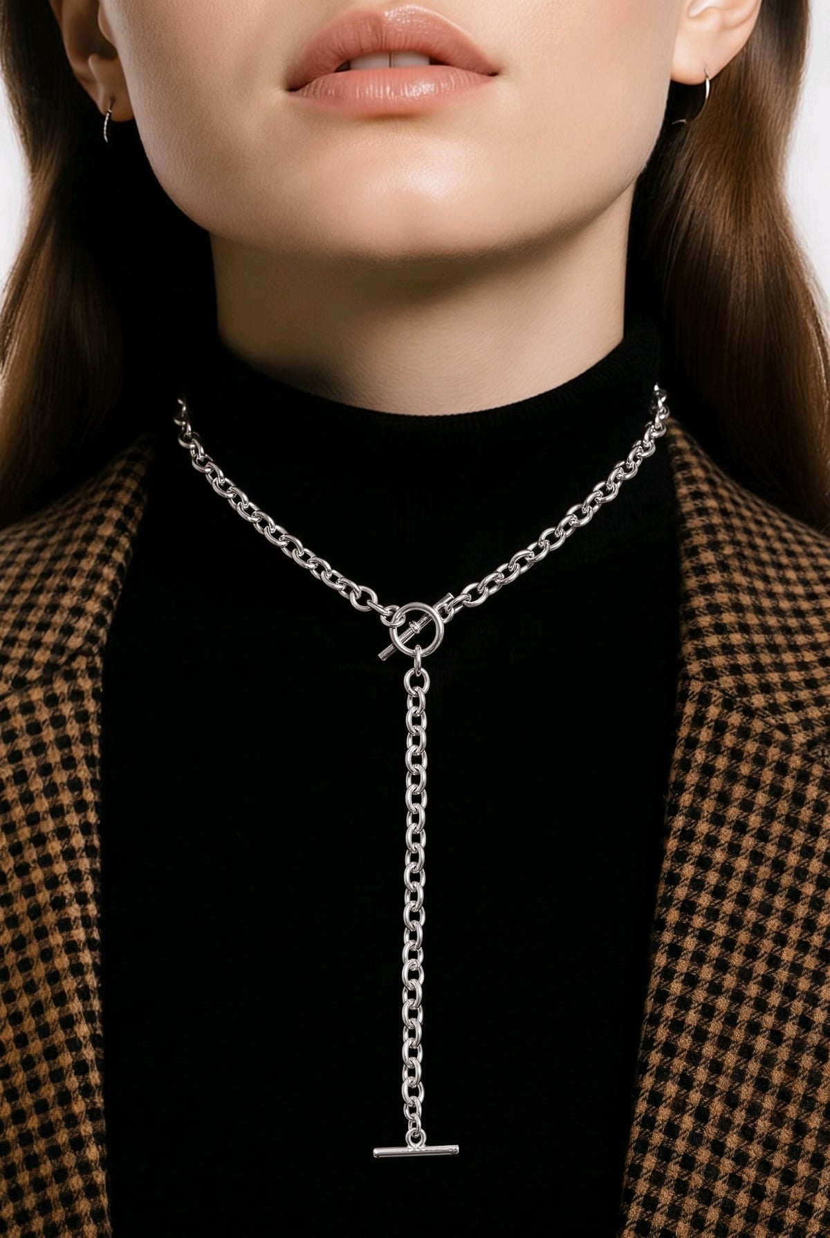 Collar Cadena Rolo con Broche Barra – Baño de Plata - Ámbar Joyas (foto 2)