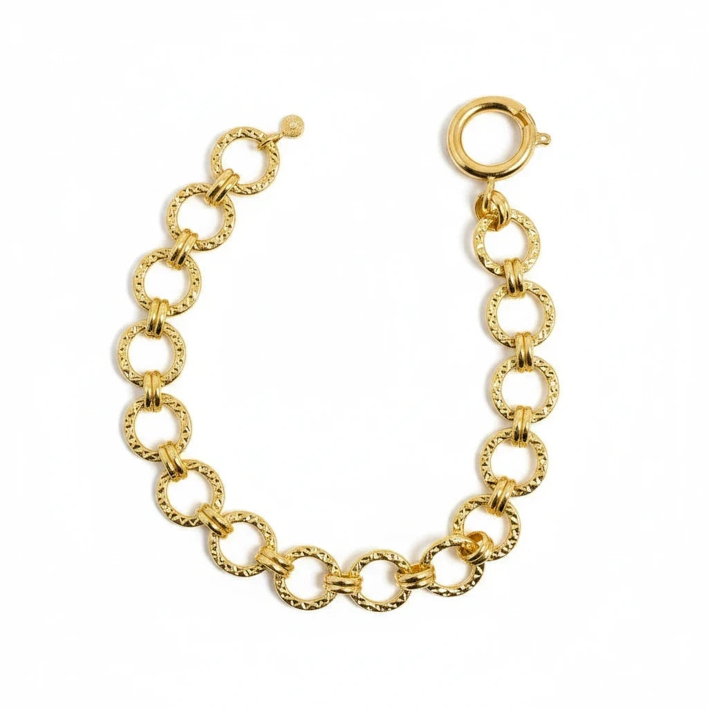 Pulsera Eslabones Círculos Texturizados – Baño de Oro 18k - Ámbar Joyas (foto 3)