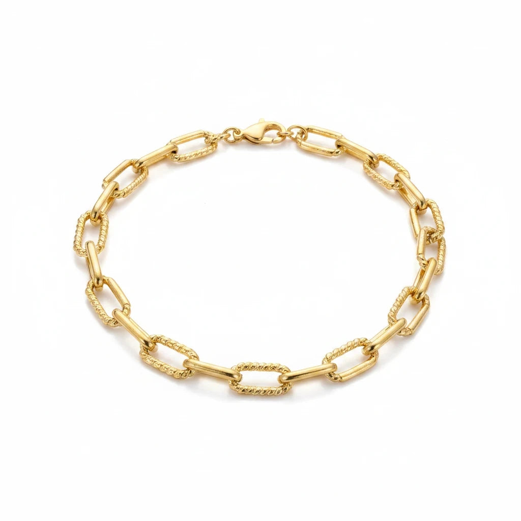 Pulsera Eslabones Alargados Texturizados – Baño de Oro 18k - Ámbar Joyas (foto 4)