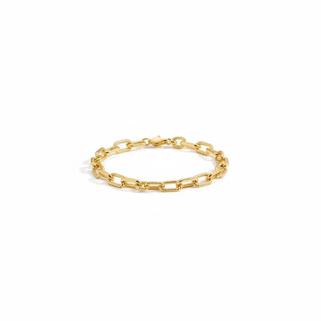 Pulsera Eslabones Alargados Texturizados – Baño de Oro 18k - Ámbar Joyas (foto 3)