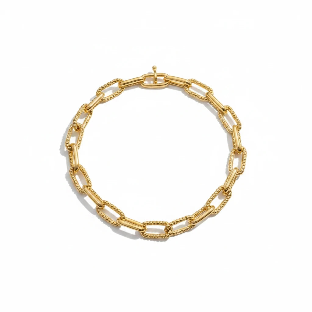 Pulsera Eslabones Alargados Texturizados – Baño de Oro 18k - Ámbar Joyas (foto 5)