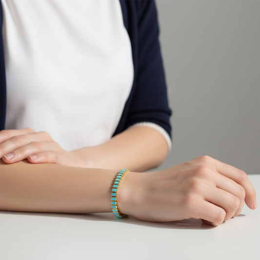 Pulsera Tennis Turquesa Sintética – Baño de Oro - Ámbar Joyas (foto 2)