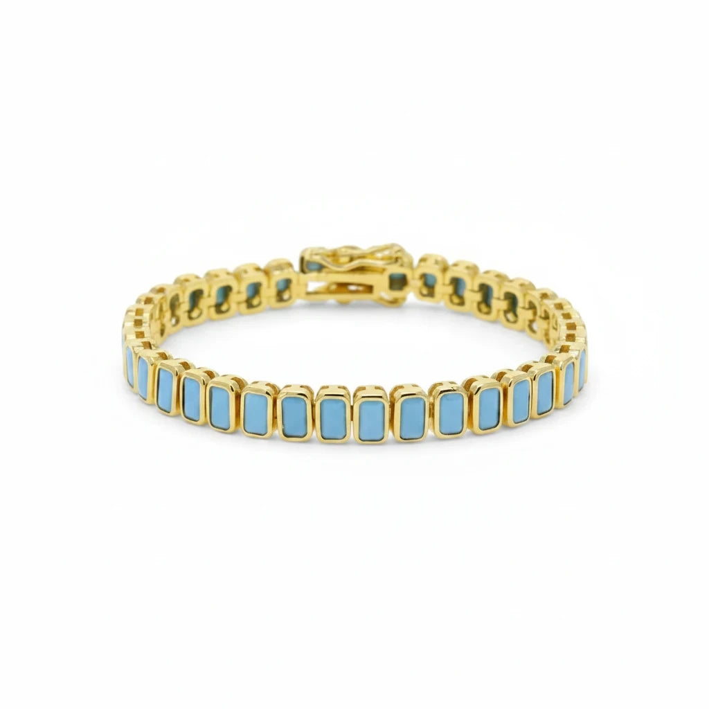 Pulsera Tennis Turquesa Sintética – Baño de Oro - Ámbar Joyas (foto 5)