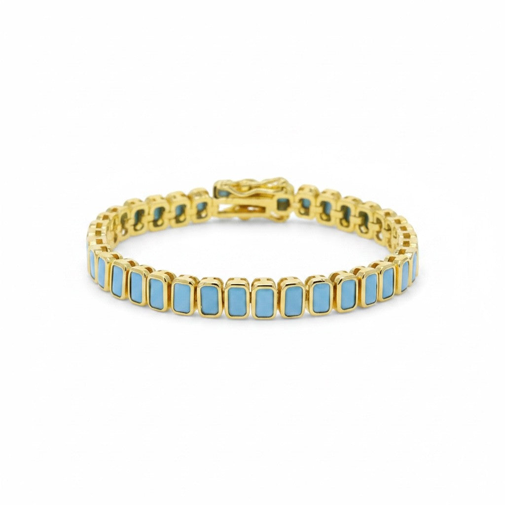 Pulsera Tennis Turquesa Sintética – Baño de Oro - Ámbar Joyas