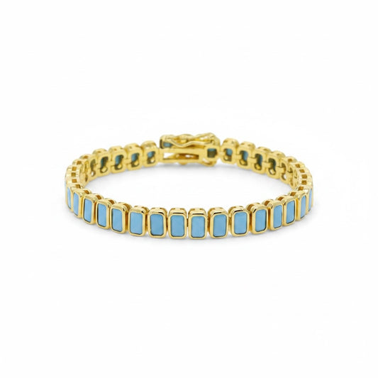 Pulsera Tennis Turquesa Sintética – Baño de Oro - Ámbar Joyas