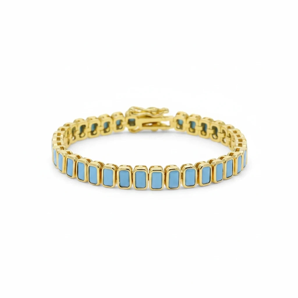 Pulsera Tennis Turquesa Sintética – Baño de Oro - Ámbar Joyas (foto 3)