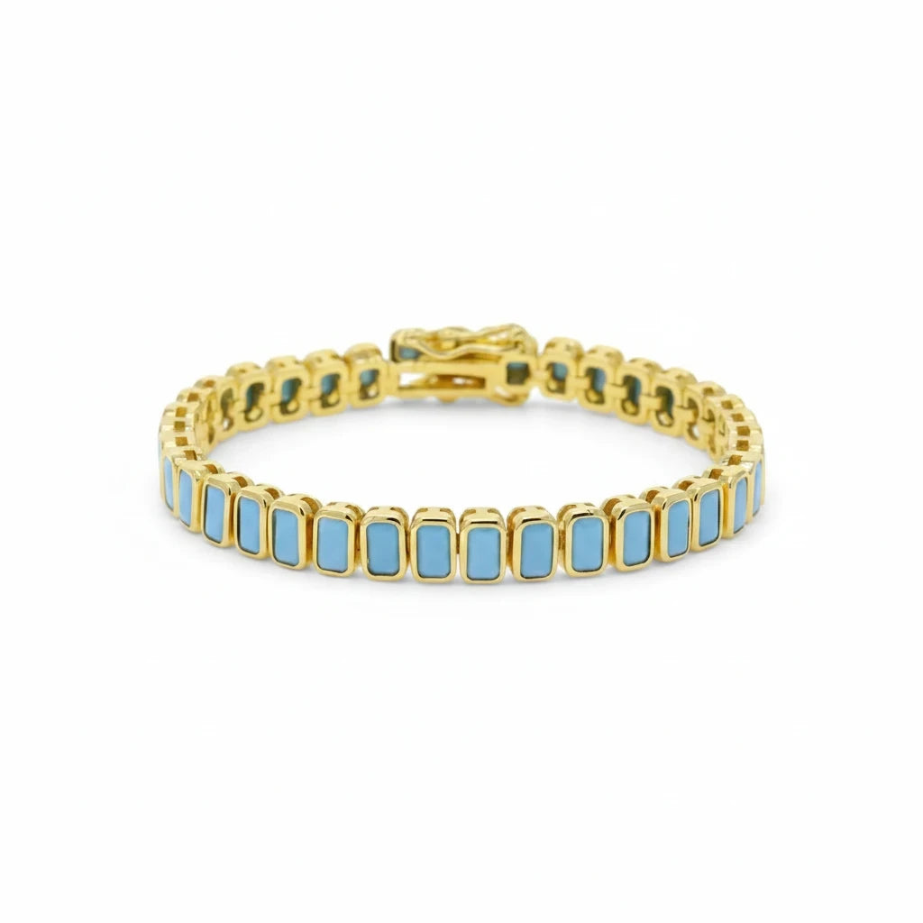 Pulsera Tennis Turquesa Sintética – Baño de Oro - Ámbar Joyas (foto 4)