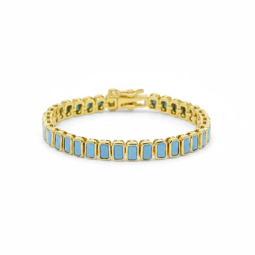 Pulsera Tennis Turquesa Sintética – Baño de Oro - Ámbar Joyas (foto 6)