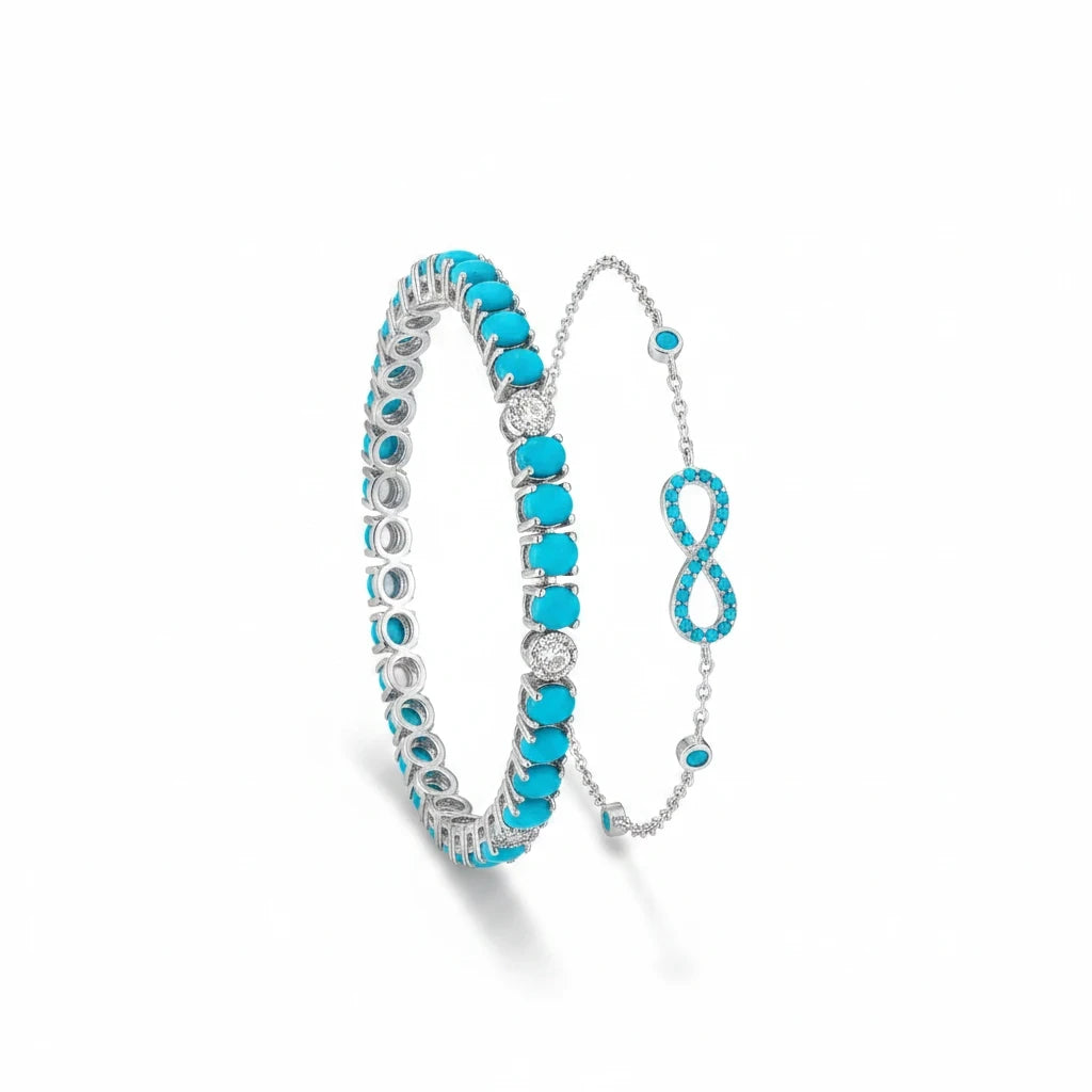 Pulsera Tennis Turquesas Naturales Ovaladas Pavé – Plata 925 - Ámbar Joyas (foto 3)