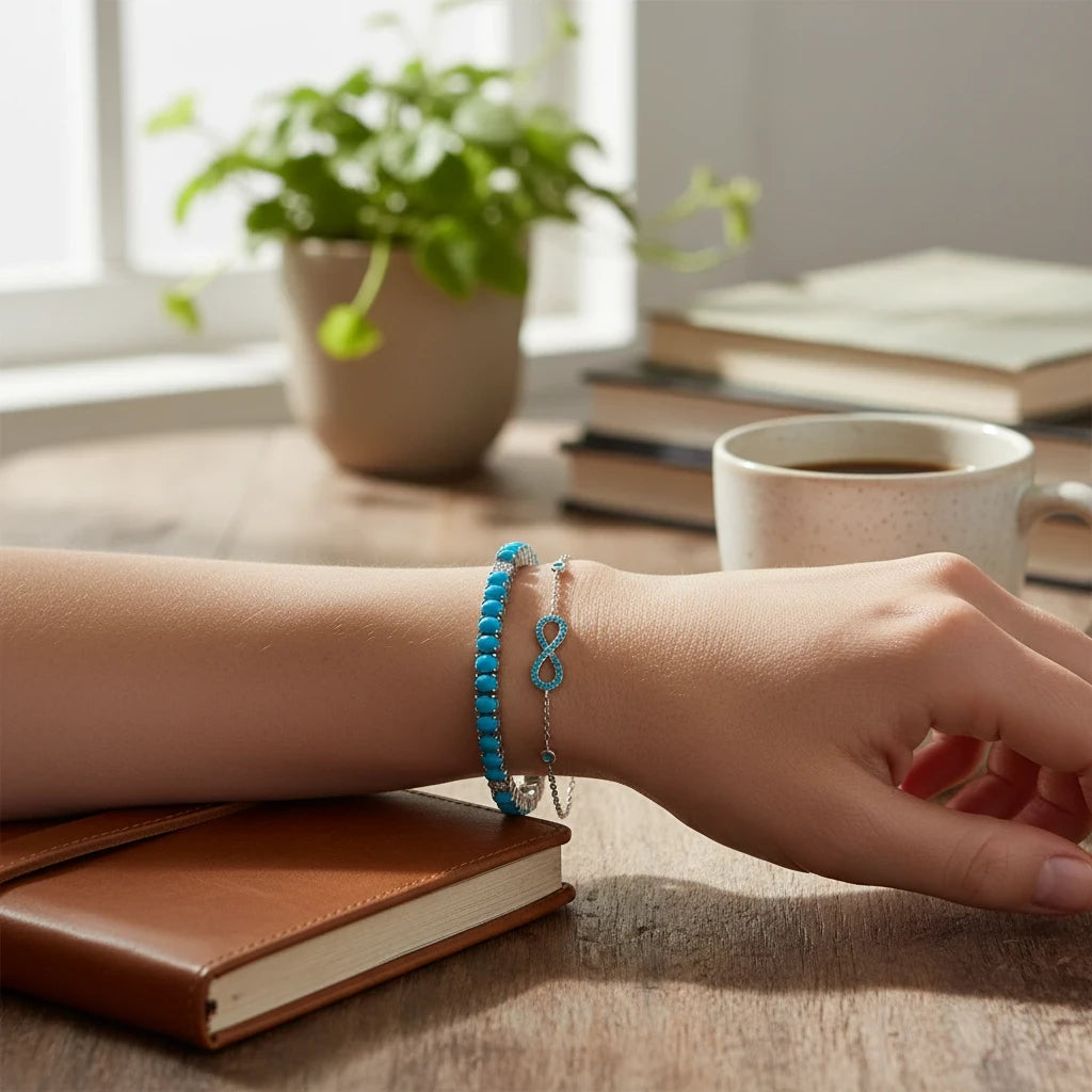 Pulsera Tennis Turquesas Naturales Ovaladas Pavé – Plata 925 - Ámbar Joyas (foto 4)