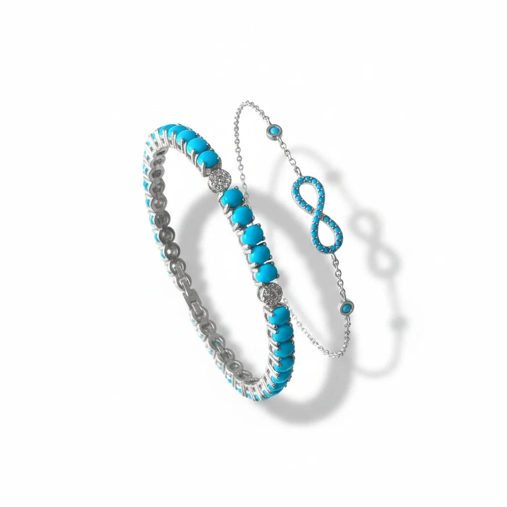 Pulsera Tennis Turquesas Naturales Ovaladas Pavé – Plata 925 - Ámbar Joyas (foto 5)