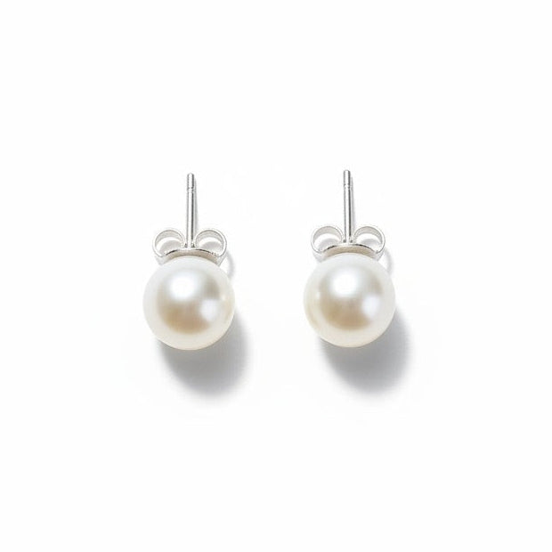 Aros Perla Botón – Baño de Plata - Ámbar Joyas