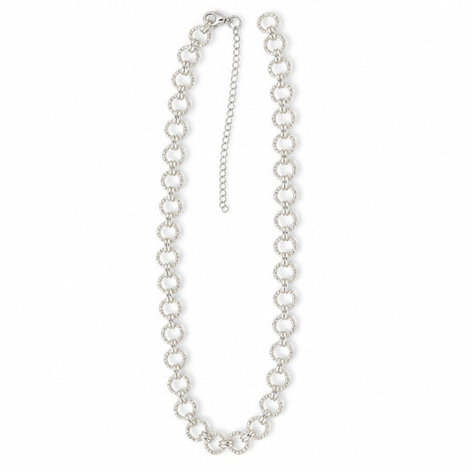Collar de aros redondos diamantados con baño de plata, 60cm con extensor de 4cm