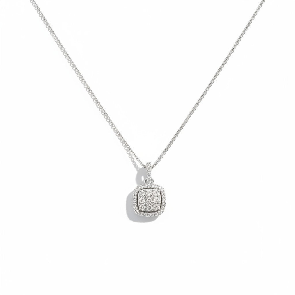 Collar Colgante Cushion Pavé Baño de Plata