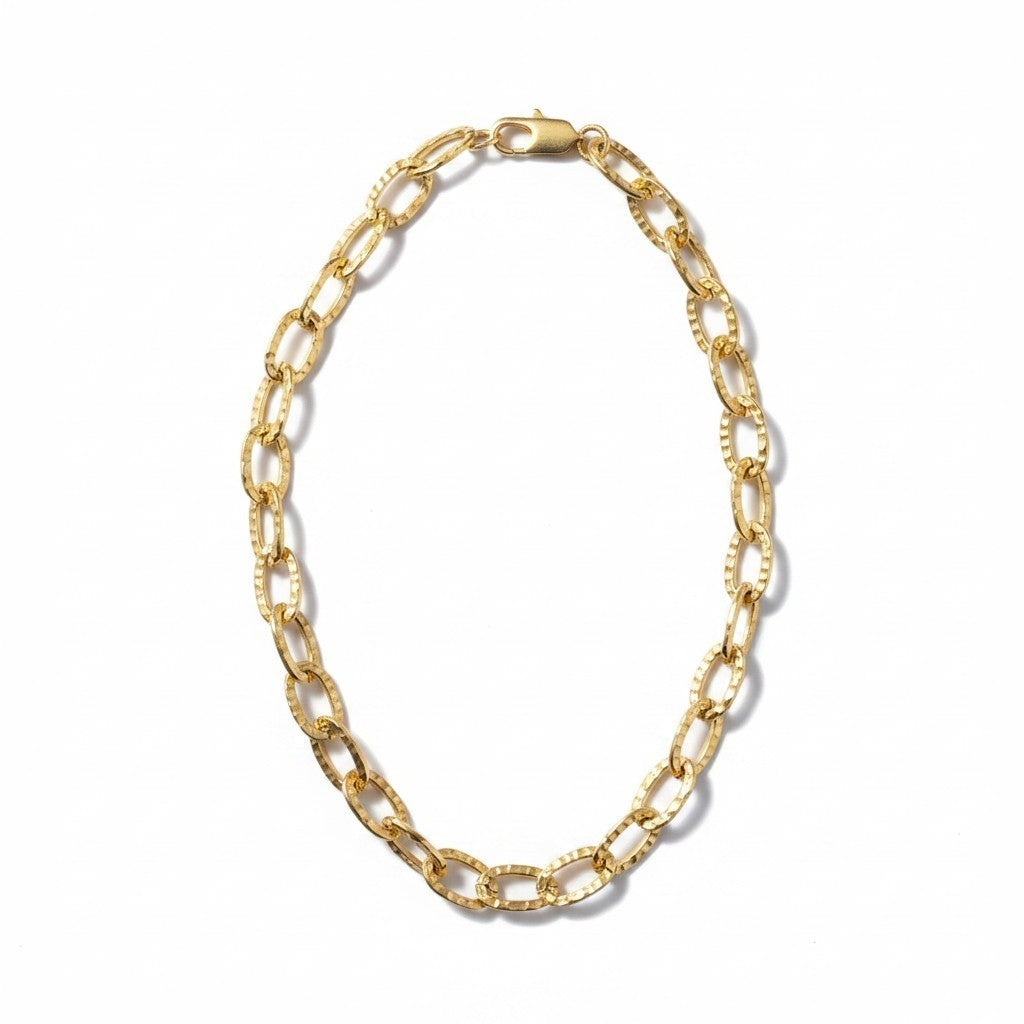 Collar Eslabones Ovalados Martillados – Baño de Oro 18k - Ámbar Joyas