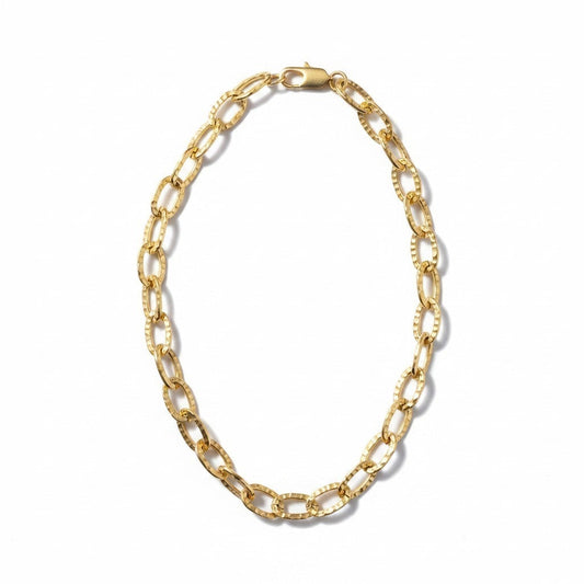 Collar Eslabones Ovalados Martillados – Baño de Oro 18k