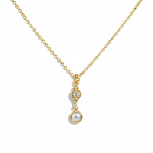 Collar Gota Circón con Perla – Baño de Oro 18k - Ámbar Joyas