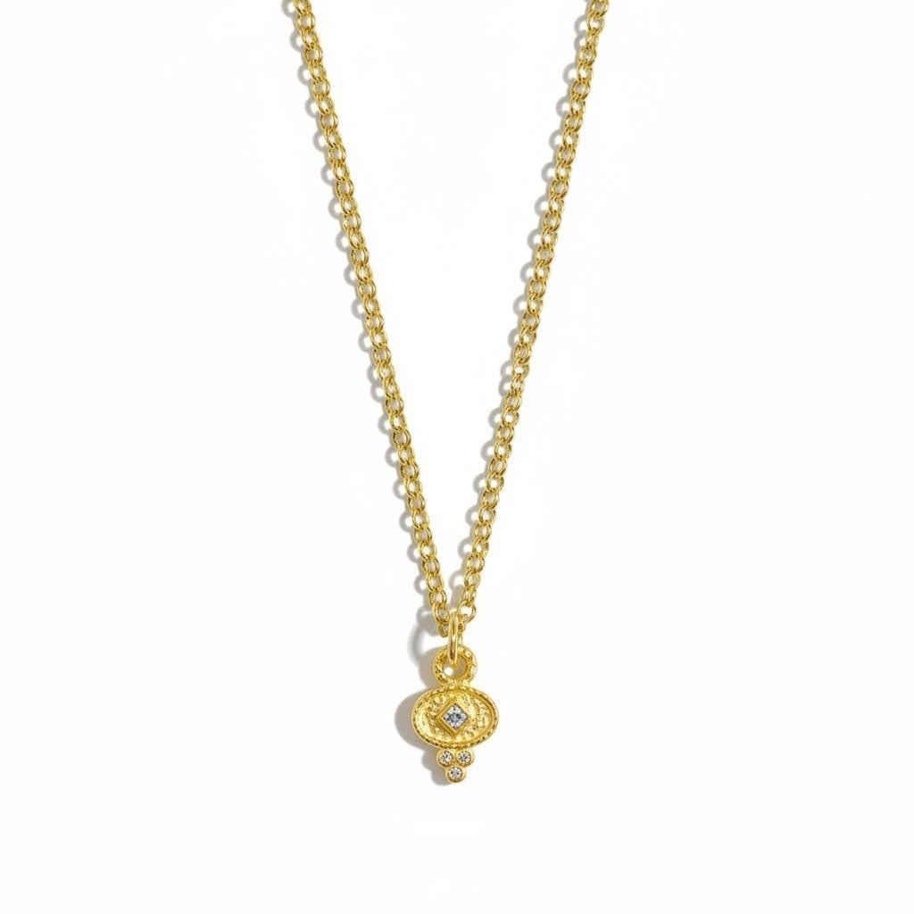 Collar Medalla Rombo con Circón – Baño de Oro 18k - Ámbar Joyas