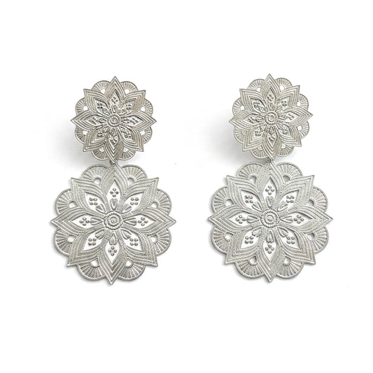 Aros Mandala Doble Flor – Baño de Plata