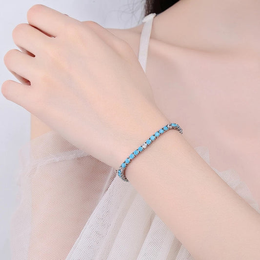 Pulsera Tennis Turquesa y Circones – Baño de Oro
