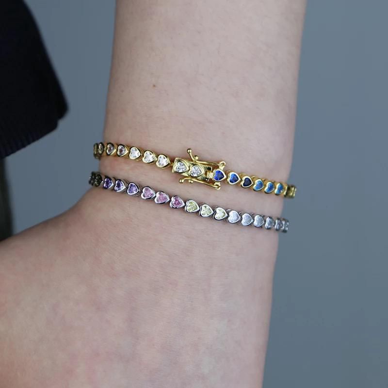 Pulsera Tennis Corazones Medio Arcoíris