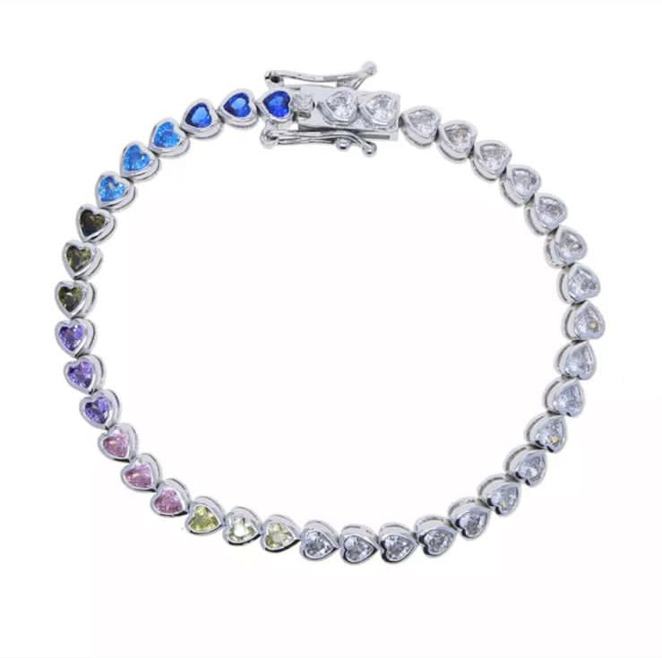 Pulsera Tennis Corazones Medio Arcoíris