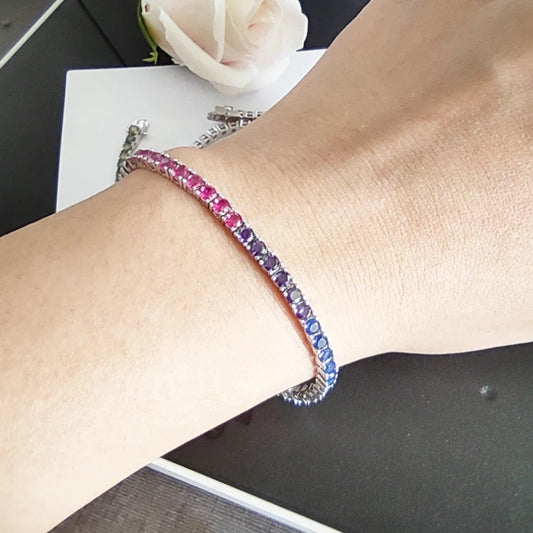 Pulsera Tennis Circones Arcoíris 3mm – Plata 925