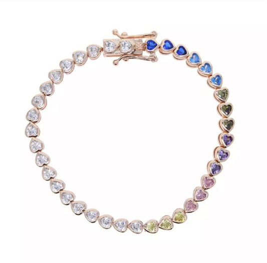 Pulsera Tennis Corazones Medio Arcoíris