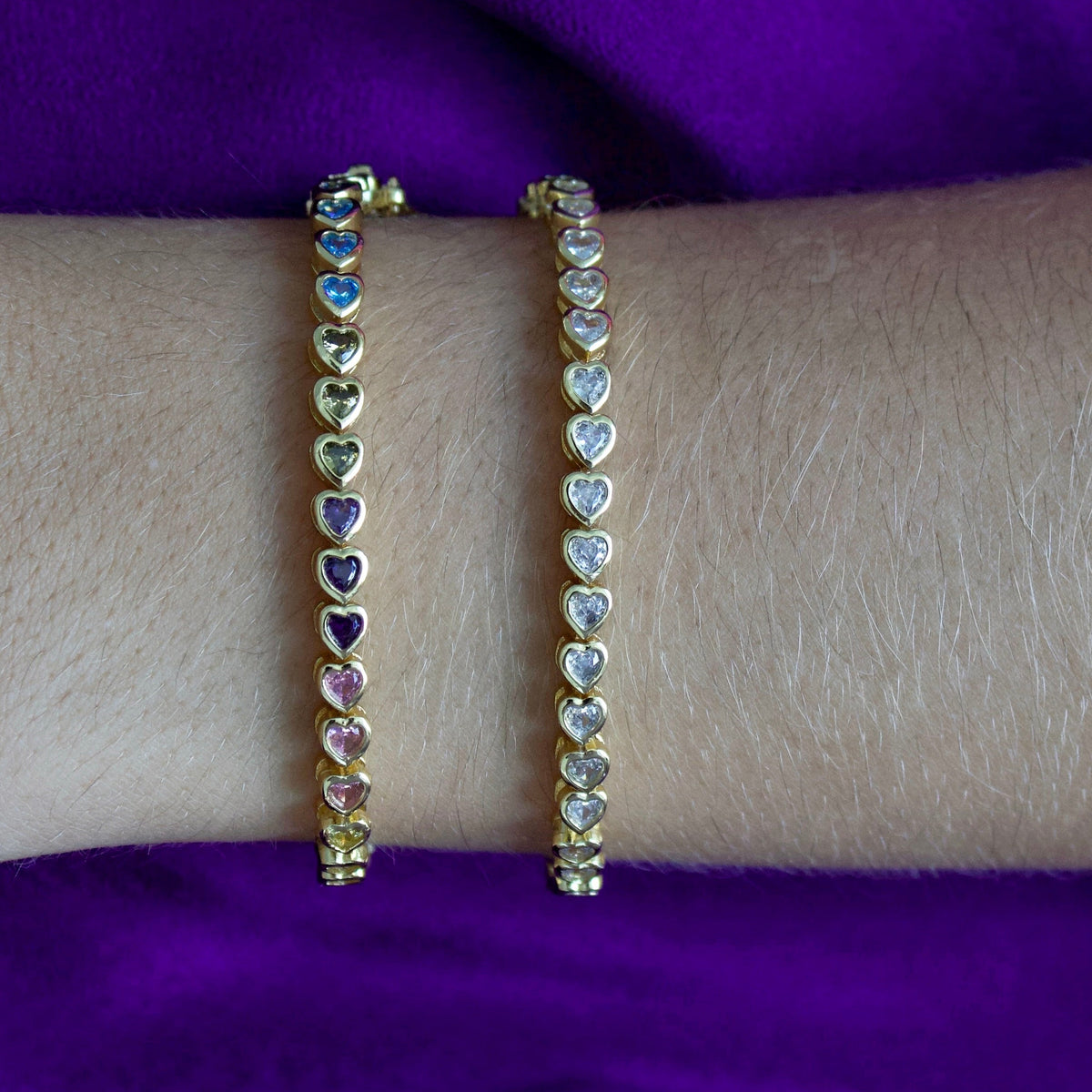Pulsera Tennis Corazones Medio Arcoíris