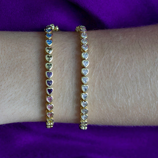 Pulsera Tennis Corazones Medio Arcoíris