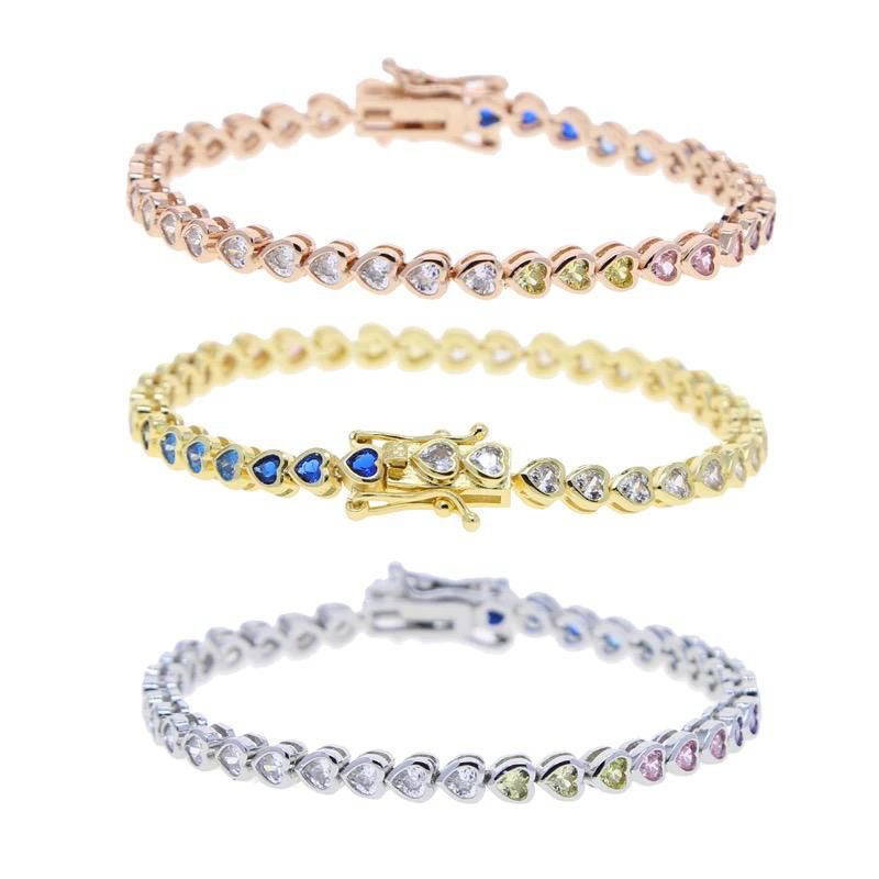 Pulsera Tennis Corazones Medio Arcoíris