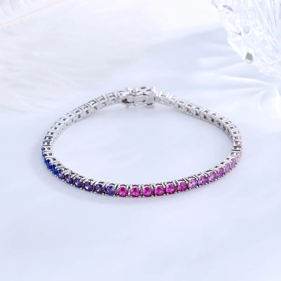 Pulsera Tennis Circones Arcoíris 3mm – Plata 925