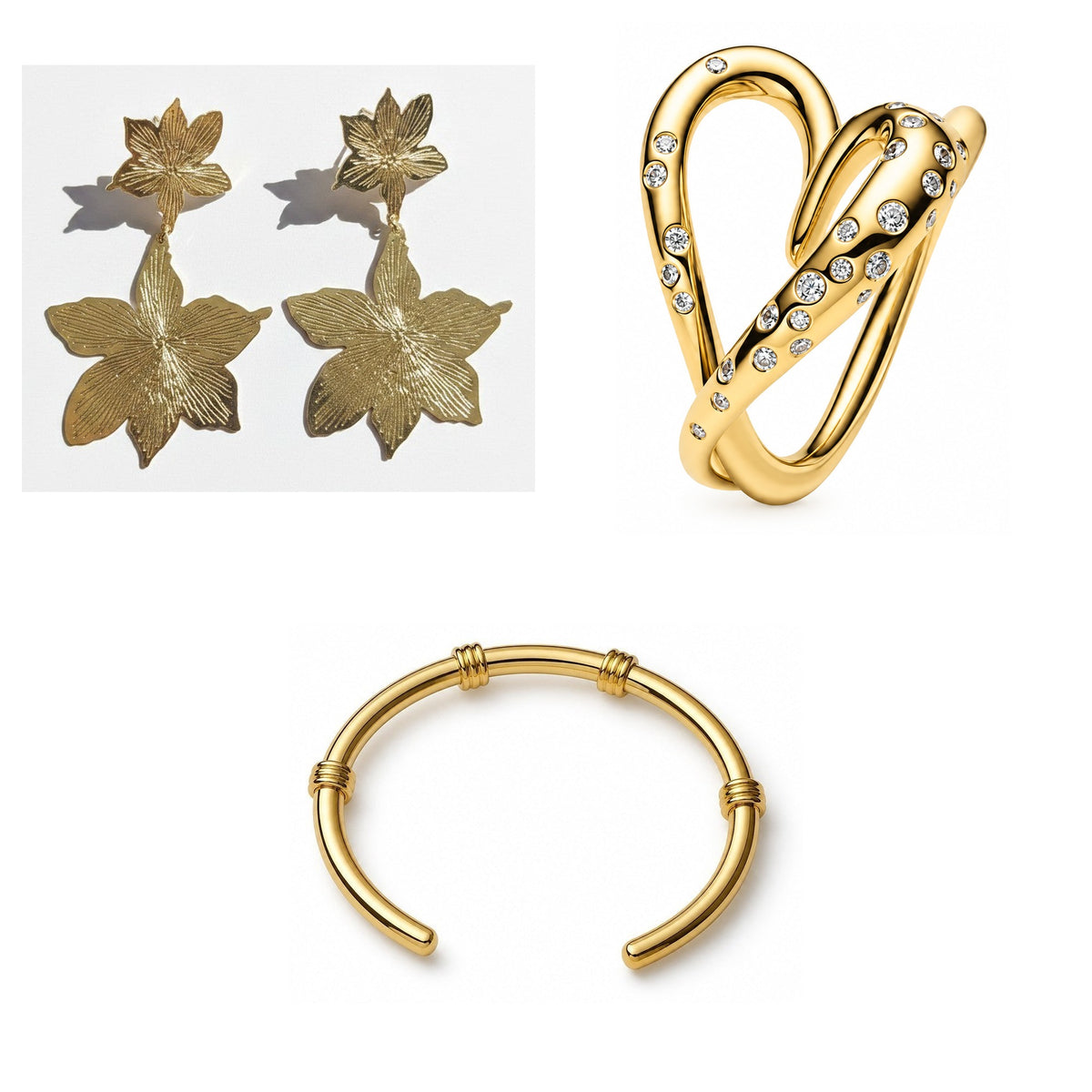 Pack Aros Grandes Flores Dorado: las 3 piezas