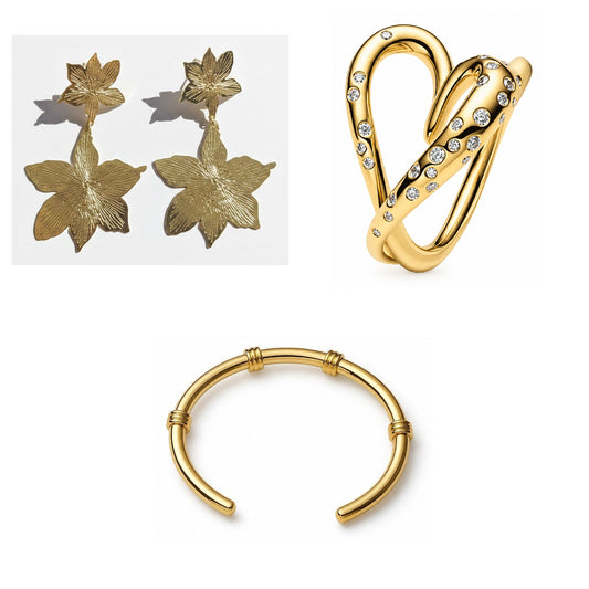 Pack Aros Grandes Flores Dorado: las 3 piezas